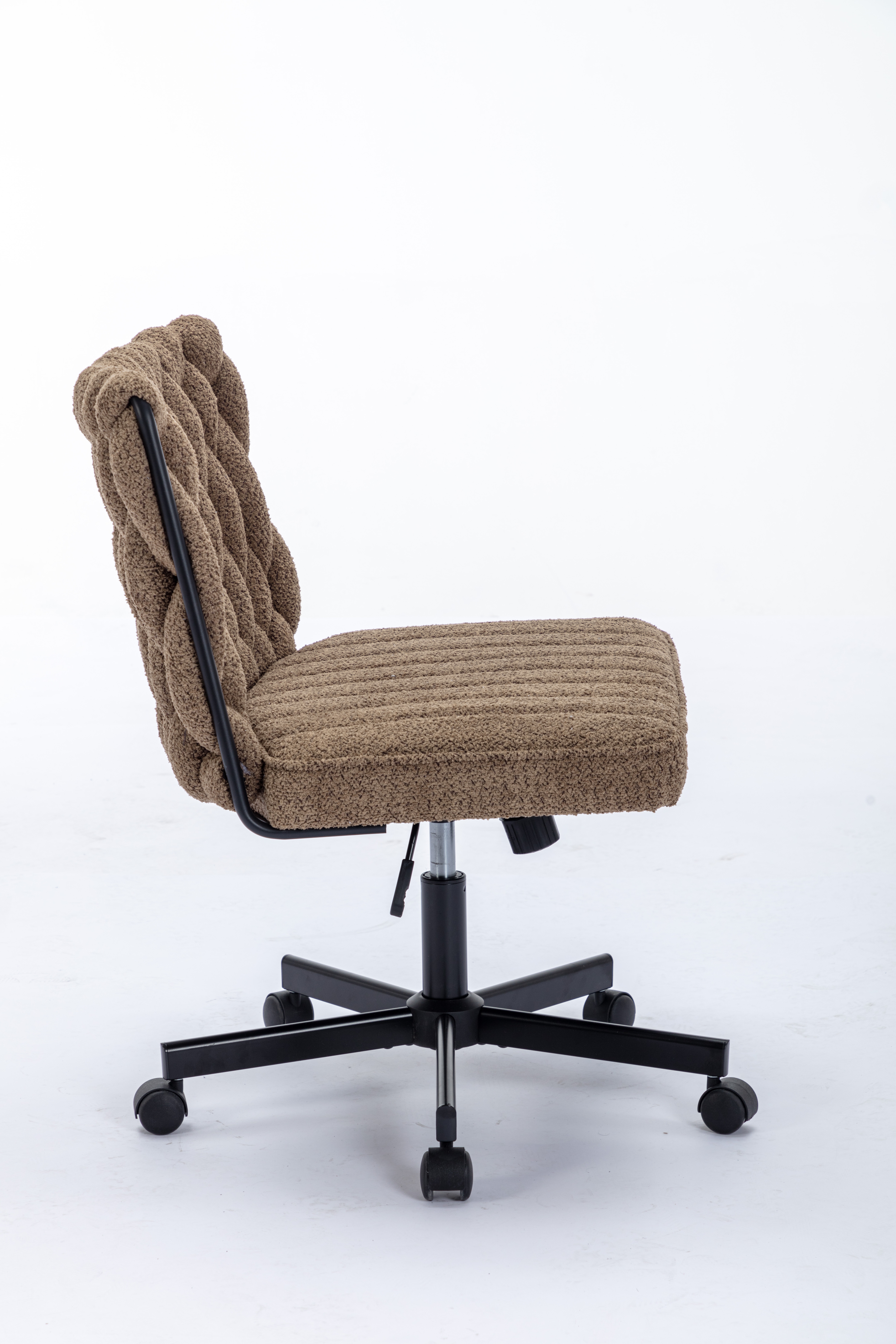 Criss Cross Legged Office Desk Chair With Wheels, Modern Armless Desk Chair With Wide Seat, Home Office Chairs For Work, Meditation, Vanity,Brown_voghion.com